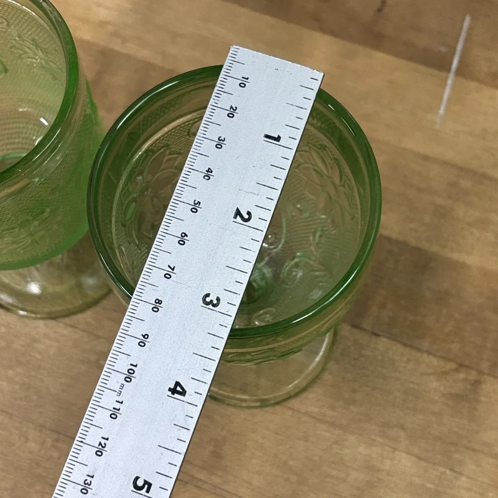 Vintage Tiara Indiana Glass Green Goblets Set of 2 Floral Pressed Glass Mixed